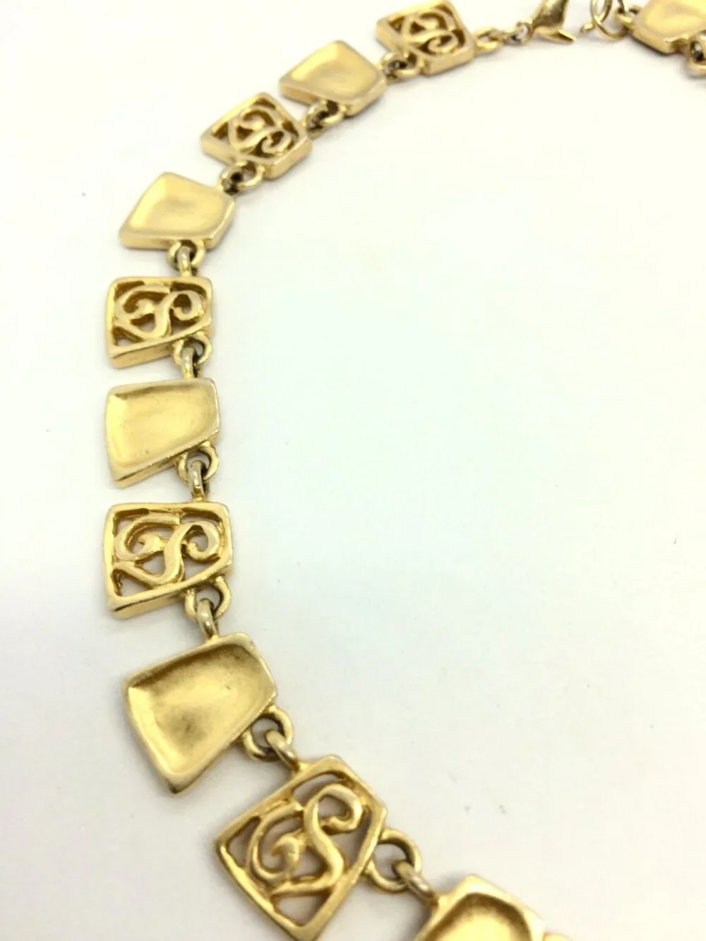VINTAGE GOLD TONE Necklace Etruscan Revival Filigree Collar Brushed 16